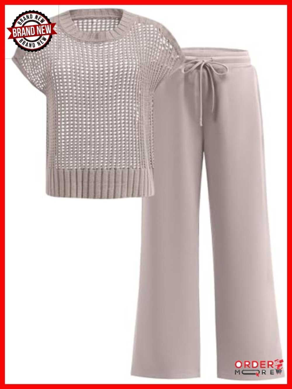 Women's Two Piece Crochet Lounge Set Short Sleeve Sweater and Pants Travel